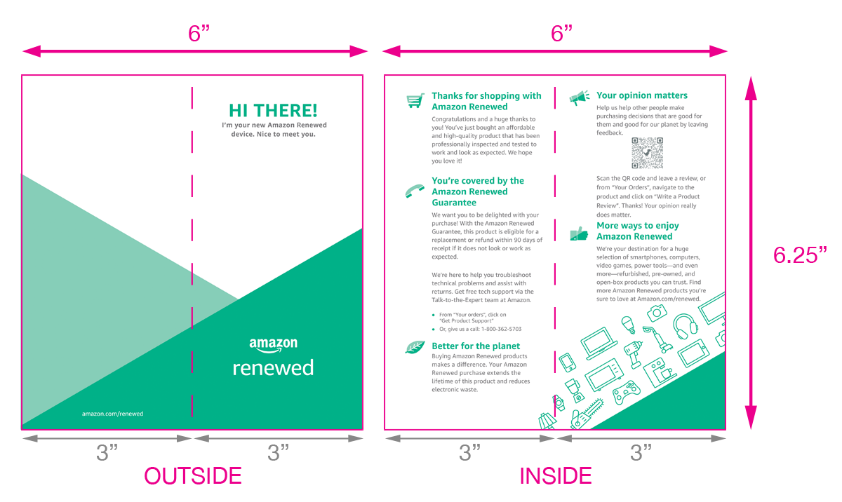 Amazon Renewed Brochure 6x6.25 half folded to 3x6.25 inches