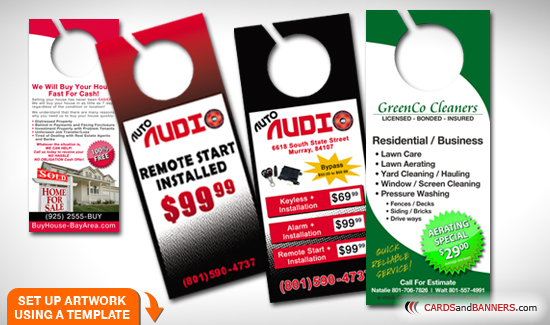 Door Hangers Printed in Full Color on 16pt Card Stock, with UV